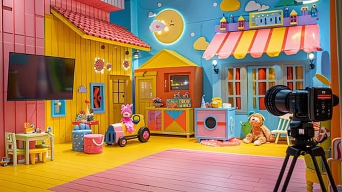 搭建中的彩色综艺舞台布景